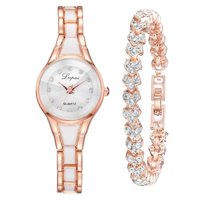 Rose Bracelet Watc Brand 2pcs Set